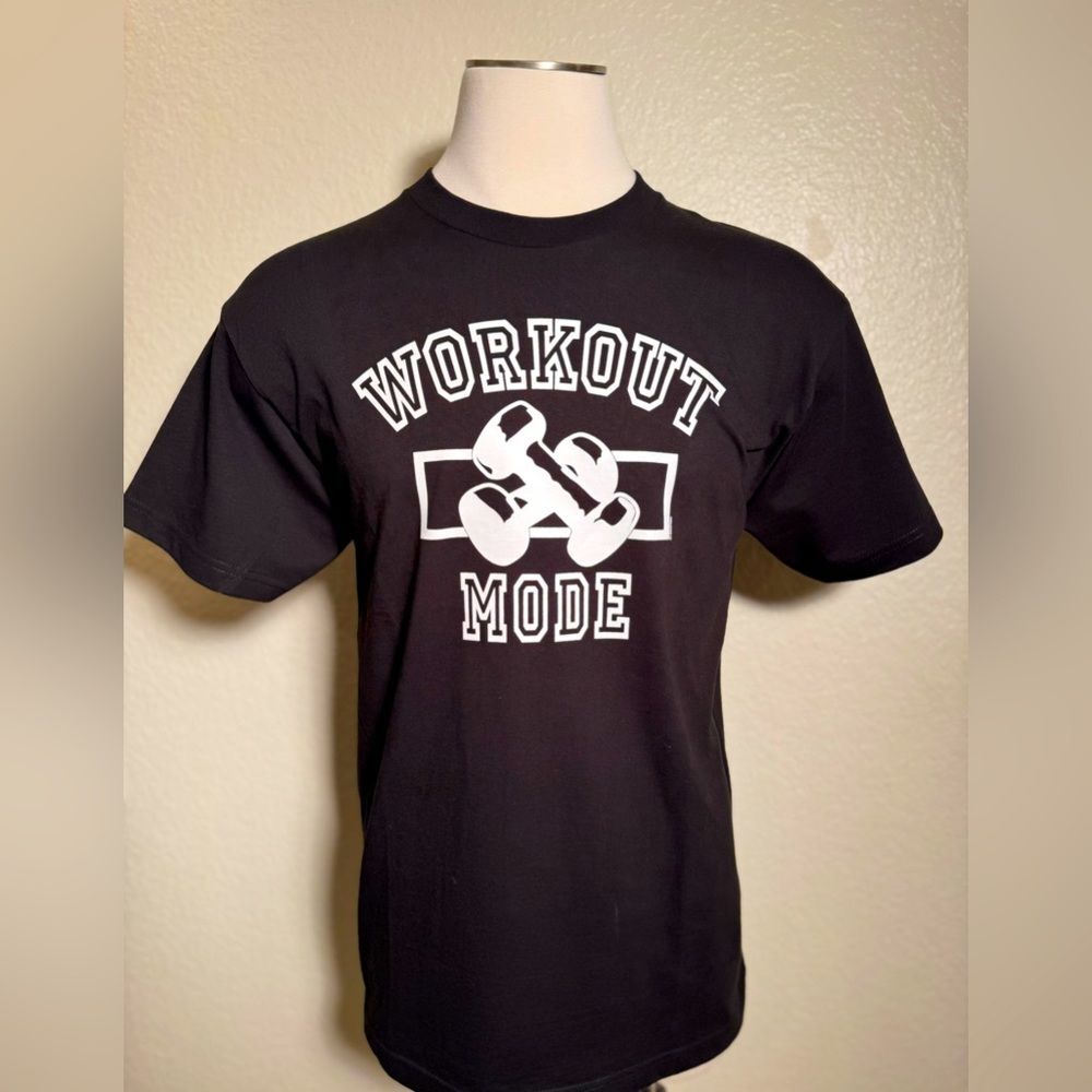 Work out mode black t shirt dumbbell gym  100% cotton UNISEX